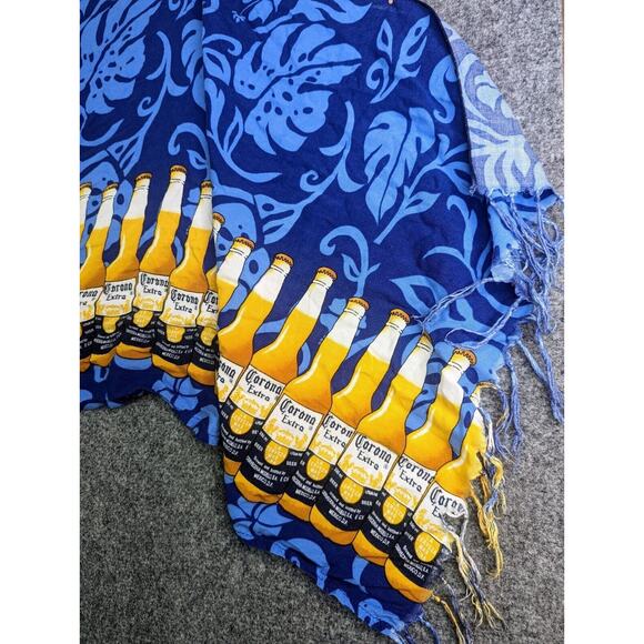 Corona Beer Beach Sarong Wrap 19x57" Swimsuit Cover Up Blue Bottles Fringe - Picture 3 of 7